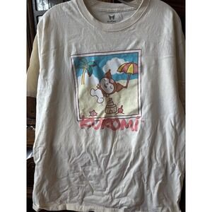 Kuromi Men's Off White Graphic T Shirt Beach Scene Colorful Size Large